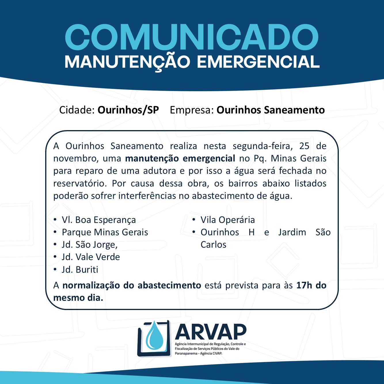 Ourinhos Saneamento: Manutenção Emergencial – 25/11