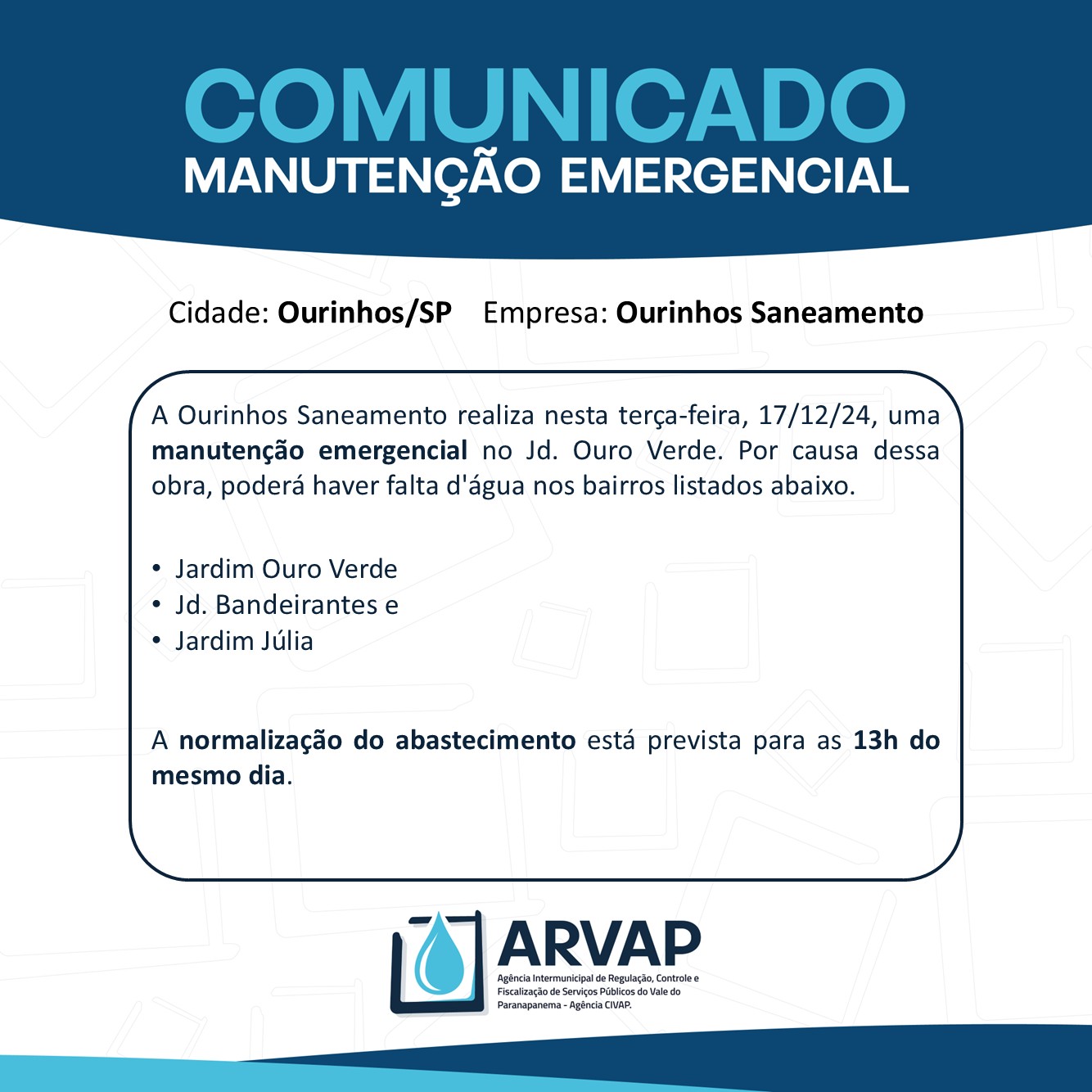 Ourinhos Saneamento: Manutenção Emergencial 17/12/2024